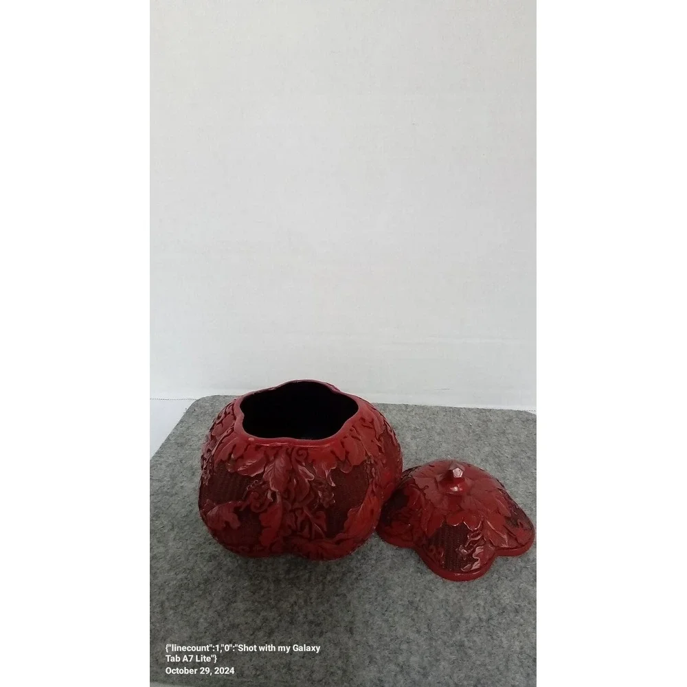 Red Lacquerware Pumpkin Trinket‎ Box Decorative Container with Lid